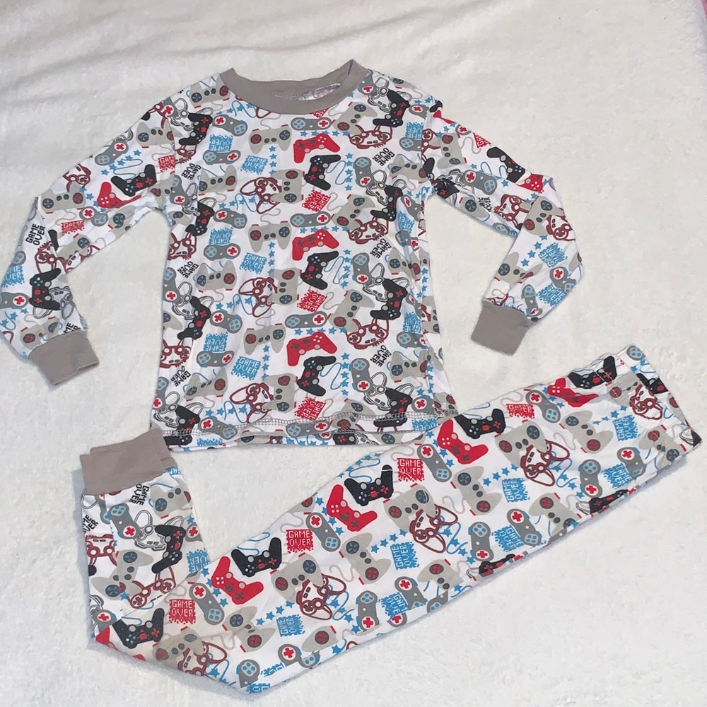 Swiggles White Video Game Controller Pajama Set with Gray, Red & Blue Accents